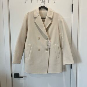 Uniqlo Cream Pea Coat with Double-Breasted Design